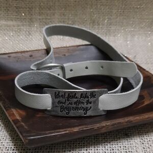 Gray Leather Bracelet with Inspirational Quote